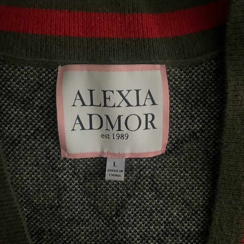 Alexia Admor Olive, Cream & Red Heart-Pattern Cardigan - Picture 2 of 3
